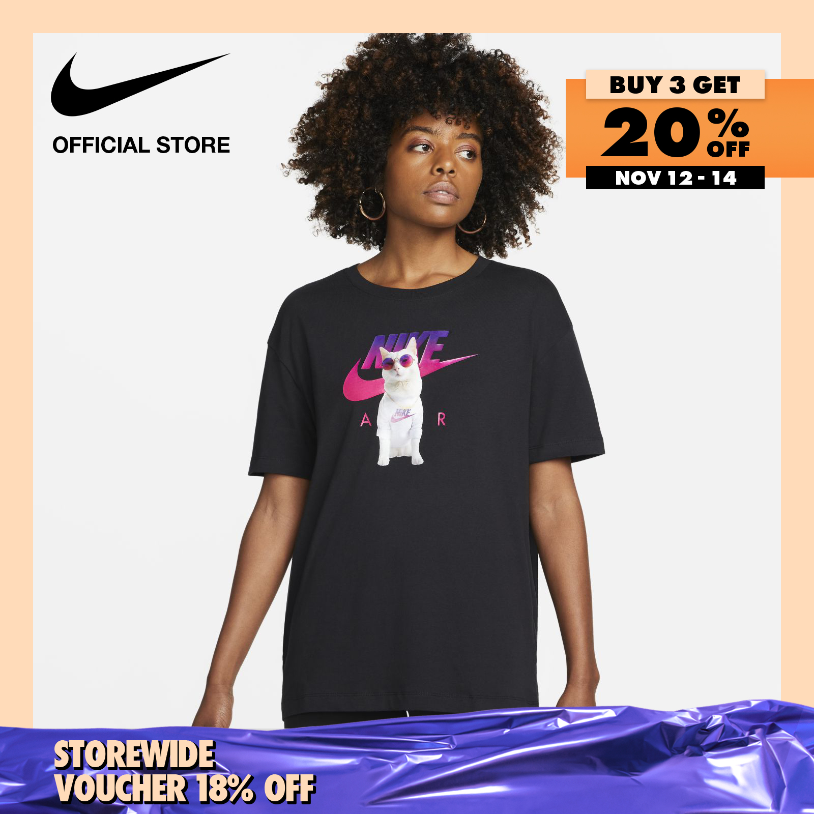 Nike Women's Sportswear Boy Instacat T-Shirt - Black