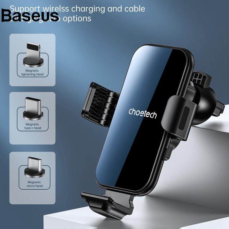 Baseus CHOETECH T201-F Car Air Vent Clip Automatic Lock Wireless Charger Phone Holder with Lightning / Type-C / Micro Magnetic Adapters